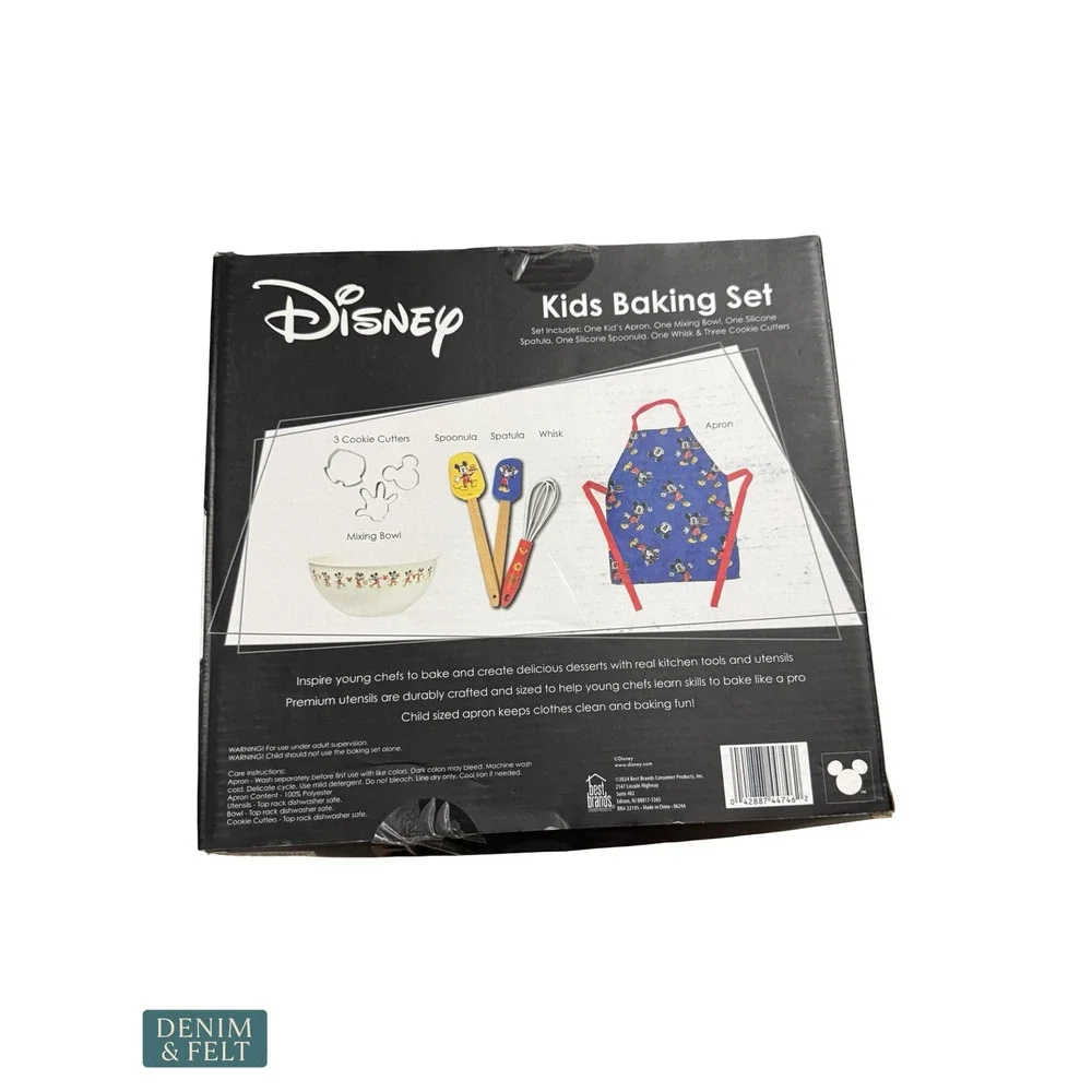 NEW Disney Mickey Mouse Kids Baking Set Apron Bowl Cookie Cutters‎ 8 Piece Set